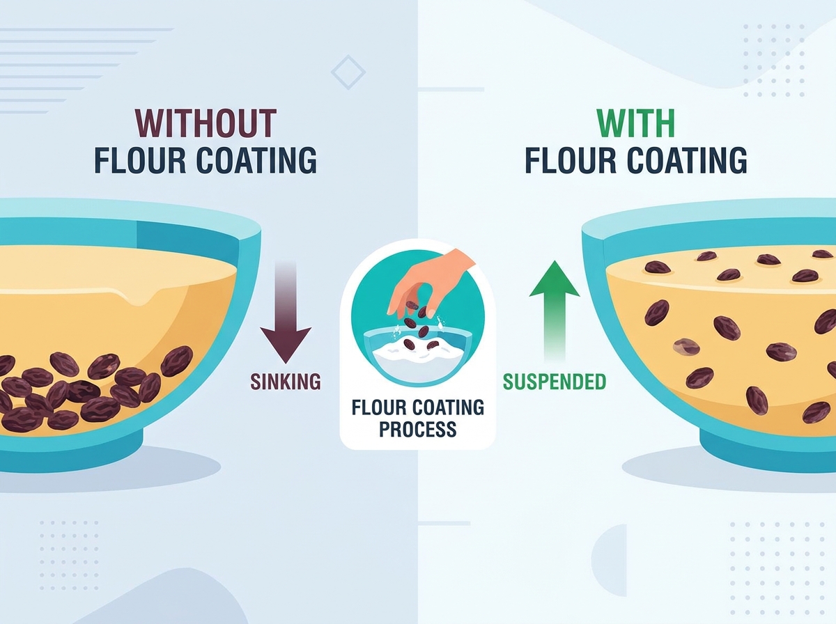 Prevent raisins sinking in cake batter
